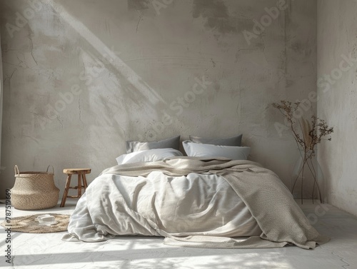 Modern Bedroom With Concrete Walls and Large Bed