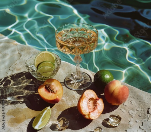 Glass of Wine by Poolside