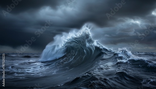 Ocean's Fury: Immense Wave Crashing on a Cloudy Day, Emblematic of the Sea's Untamed Spirit