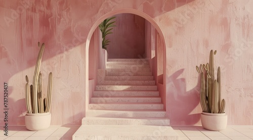 Stairs Ascending to Pink Wall