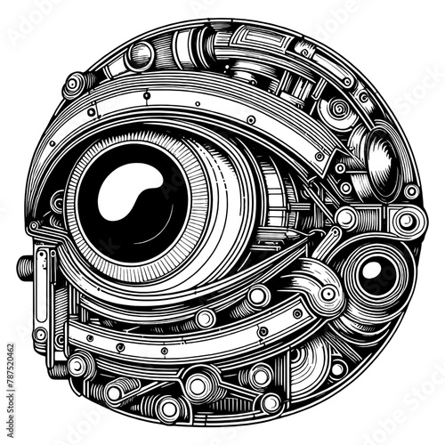 Artificial mechanical eye, prosthetics in medicine, future technologies. Vector, generative ai.