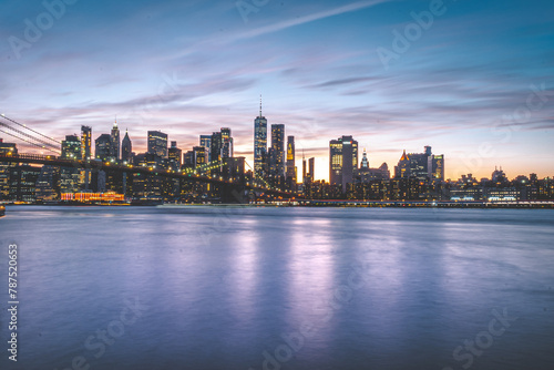 A night view of the Manhattan skyline in New York City.  © Jonah