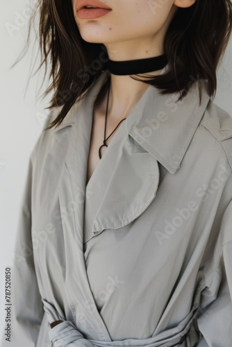 Woman in Black Choker and Gray Shirt