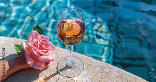 Person Holding Glass of Wine by Pool