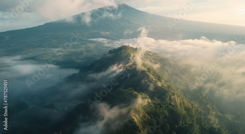Aerial View of Cloud-Covered Mountain Range
