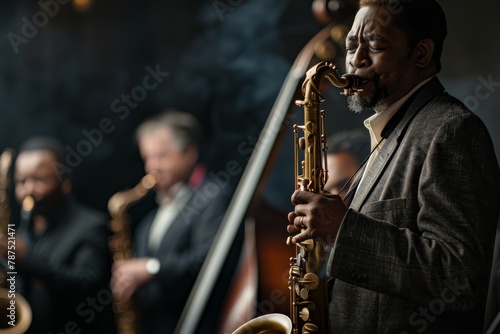 A musician is playing a saxophone in a jazz band, showcasing the beauty of this wind instrument in classical music performances