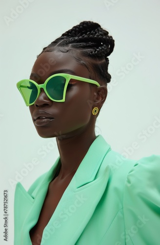 Woman Wearing Neon Green Sunglasses and Green Jacket