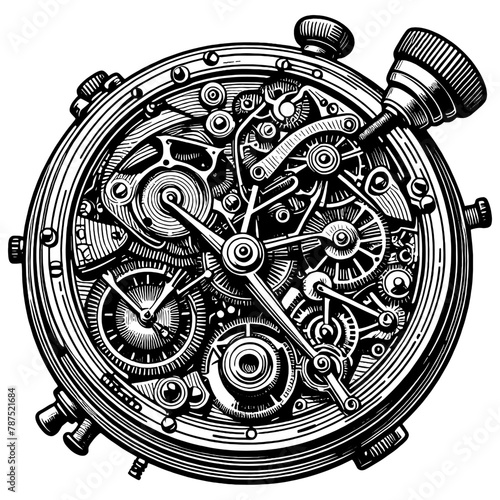 Old wristwatch with a complex mechanism. Sketch board imitation. Vector, generative ai.