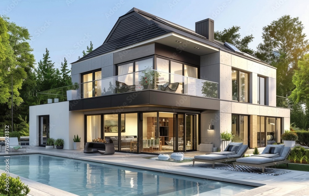 Fototapeta premium Modern House With Pool