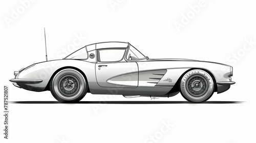 Generate a minimalist line drawing of a vintage car collector  capturing their elegant and classic taste with streamlined forms and minimal detailing