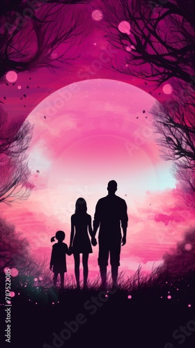 A couple walking hand in hand under a pink sky, AI