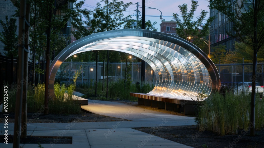 Fototapeta premium Glass Tunnel in Park at Night