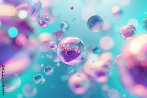 Abstract background with purple and turquoise bubbles. Liquid macro photo backdrop.