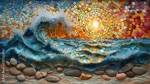 Fototapeta Naklejka Na Ścianę i Meble -  Mosaic of waves and sun in the style of a seascape.