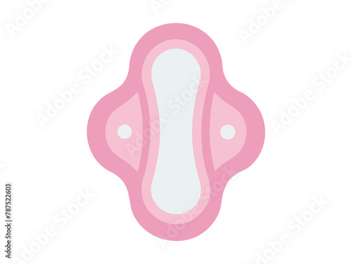 Pink sanitary pad with wings. Vector illustration of a sanitary napkin. Feminine hygiene pad isolated on white backdrop Concept of menstrual care, personal hygiene, women's health essentials.