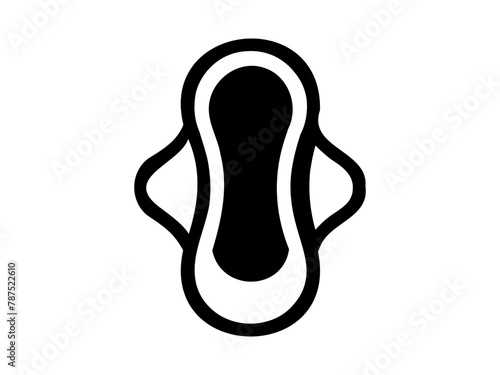 Black and white sanitary pad with wings. Vector illustration of sanitary napkin. Female menstrual pad isolated on white backdrop. Concept of menstrual care, female hygiene protection. Design, print