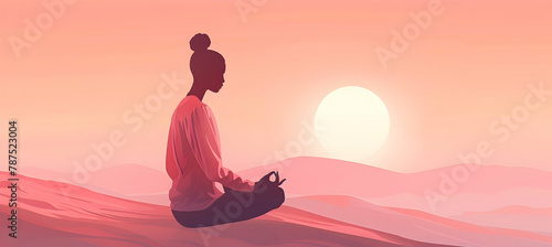 Illustrate a minimalist depiction of a yoga instructor, capturing their calm and balanced nature with harmonious curves and a serene color palette