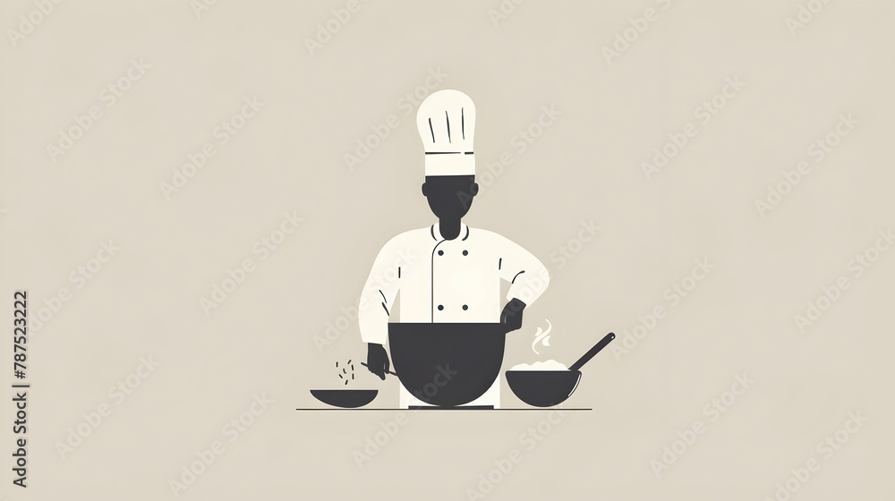 Illustrate a minimalist depiction of a chef, using simple circular shapes and sparse lines to capture their culinary skill and passionate nature