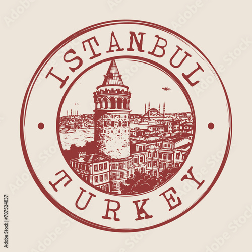Istanbul, Turkey Stamp City Postmark. Silhouette Postal Passport. Round Vector Icon. Vintage Postage Design.