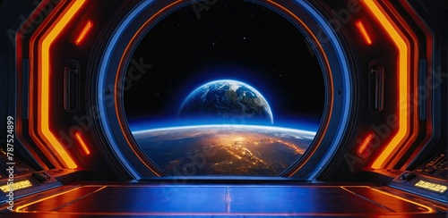 A view of the Earth from the porthole of the spaceship, where instead of clouds the gala photo