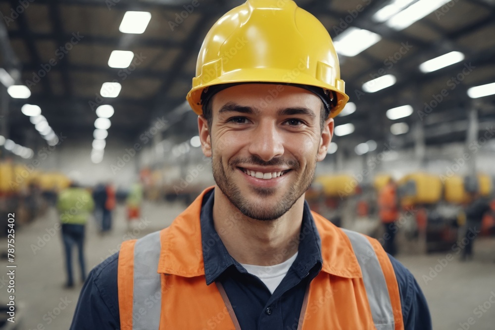 Safety First: A Worker in Protective Gear Amidst a Bustling Industrial Site Safety First: A Worker in Protective Gear Amidst a Bustling Industrial Site