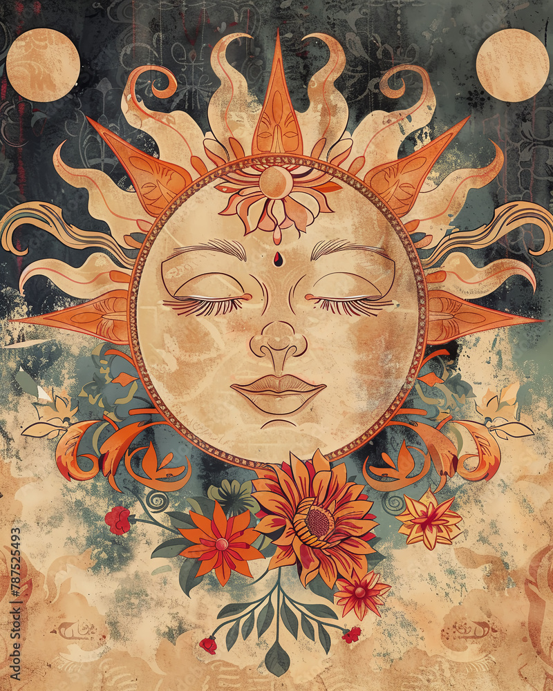 Illustration of the Sun with a peaceful face.