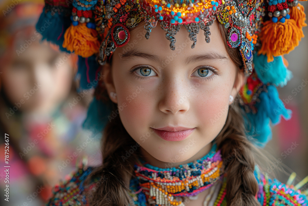 Portrait of a little pretty girl in a national costume. Portrait of a little pretty girl in a national costume.