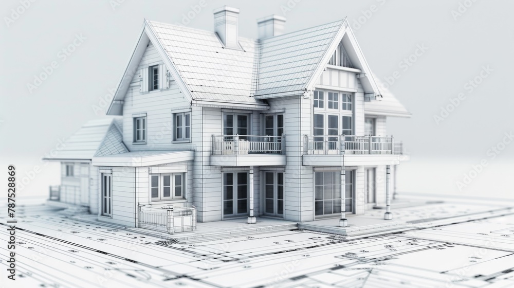 3D house plan on illustrative house map, building and real estate ownership concept 3D house plan on illustrative house map, building and real estate ownership concept