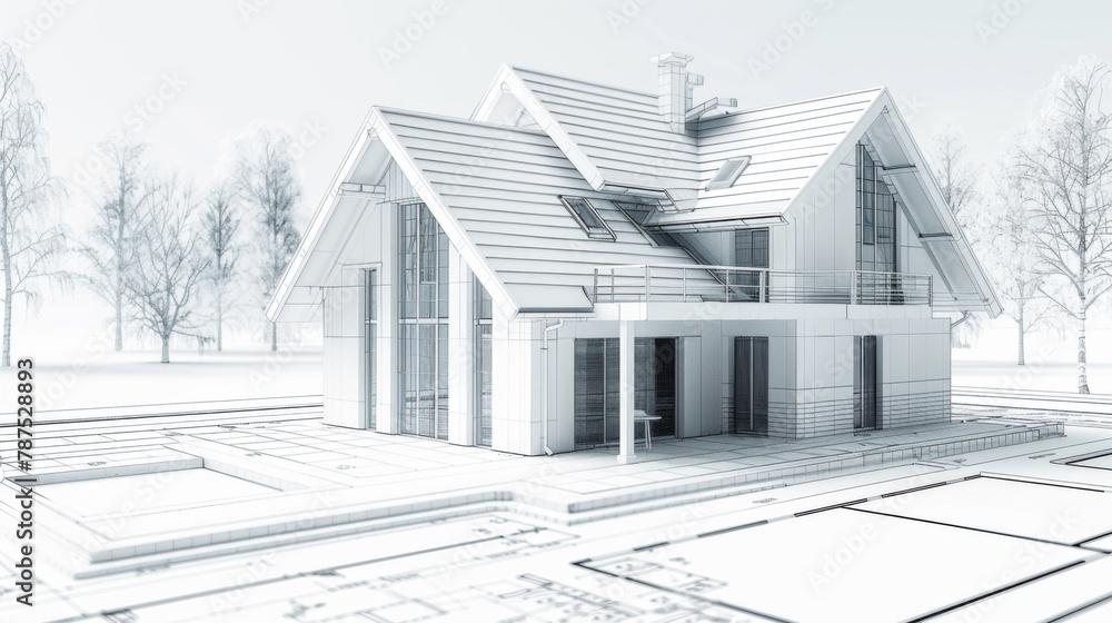 3D house plan on illustrative house map, building and real estate ownership concept 3D house plan on illustrative house map, building and real estate ownership concept
