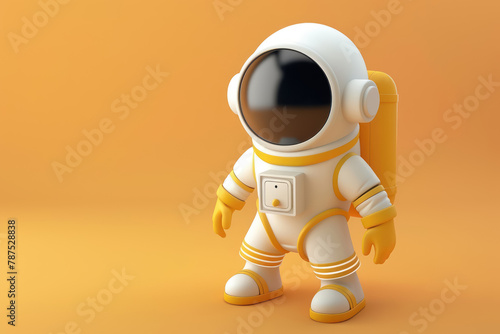 cute astronaut character in modern spacesuit for children's science education, space for text © Klay