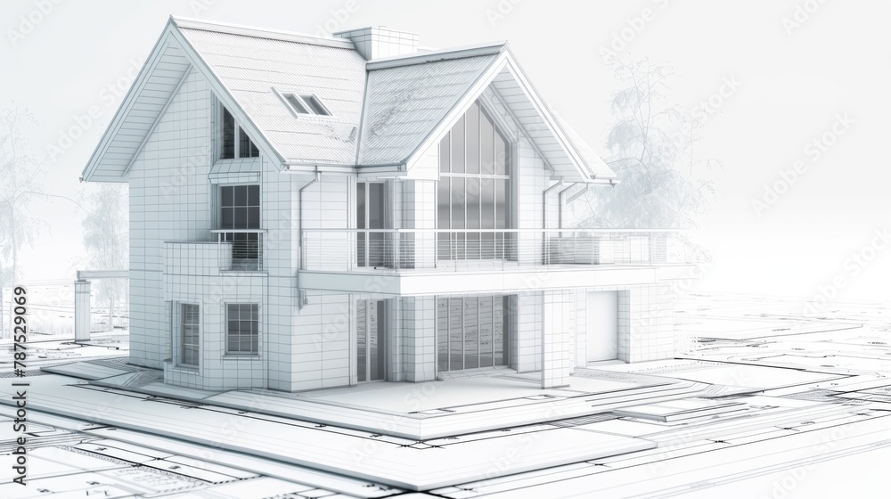 3D house plan on illustrative house map, building and real estate ownership concept 3D house plan on illustrative house map, building and real estate ownership concept