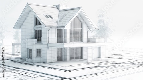 3D house plan on illustrative house map, building and real estate ownership concept