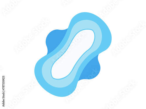 Blue sanitary pad with wings. Vector illustration of a sanitary napkin. Feminine Menstrual pad isolated on white background. Concept of menstrual care, personal hygiene, women's health essentials.