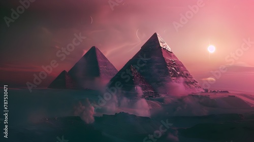 Ancient + Futuristic Egyptian Pyramids Landscape Photography (Generative AI)