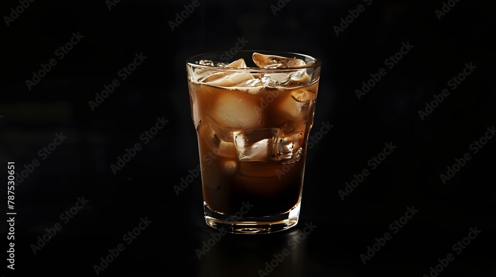Glass Of Cold Brew Coffee Isolated On Black Background (Generative AI) Glass Of Cold Brew Coffee Isolated On Black Background (Generative AI)