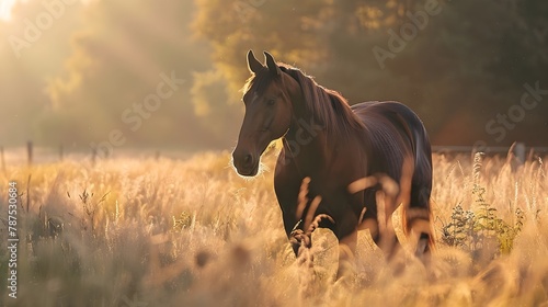Horse Standing In Grassy Field (Generative AI) © Dee