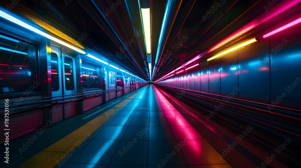 Colorful Neon Subway Lights Underground (Generative AI)