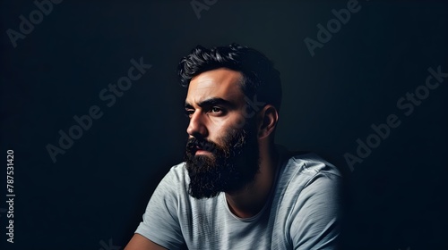 Bearded Man Headshot Portrait Isolated On Dark Background (Generative AI)