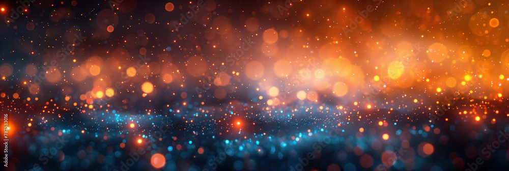 Shimmering dots on a red and blue background, creating a magical glow. Bright lights on an abstract background, creating a festive mood.