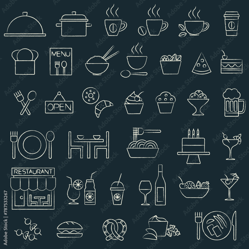 Naklejka premium Hand-drawn restaurant menu elements on blackboard 2