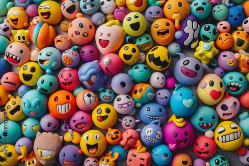 Lots of smiling emojis, background with a texture of funny emojis