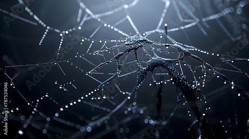A cluster of dew-kissed cobwebs in early morning light, shot with a diffused flash to highlight the intricate patterns against a dark background