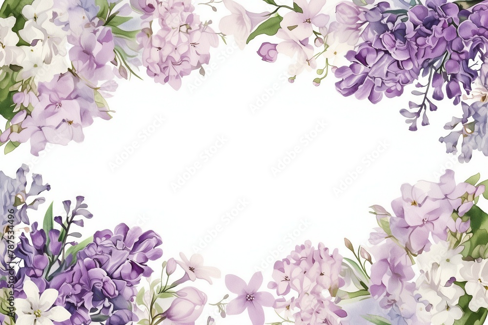 Floral Frame, Watercolor Lilac hyacinths, Invitation Design with Copy Space