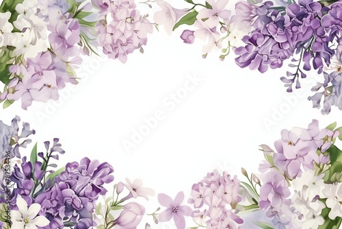 Floral Frame, Watercolor Lilac hyacinths, Invitation Design with Copy Space © Neiro Senpai