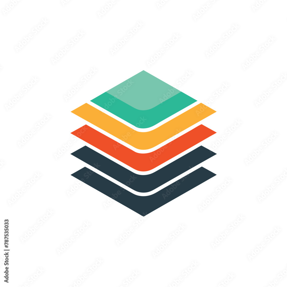 A pile of books neatly arranged on a plain white surface, abstract layers logo design vector template, minimalist simple modern vector logo design