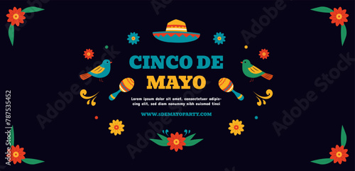Flat cinco de mayo horizontal banner template