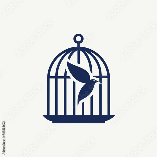 A bird flying out of a cage, symbolizing freedom and liberation, A clean and simple design featuring a bird cage, minimalist simple modern vector logo design