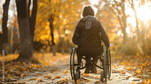 Wallpaper Mural A person in a wheelchair is navigating a path through the woods, surrounded by trees and nature Torontodigital.ca