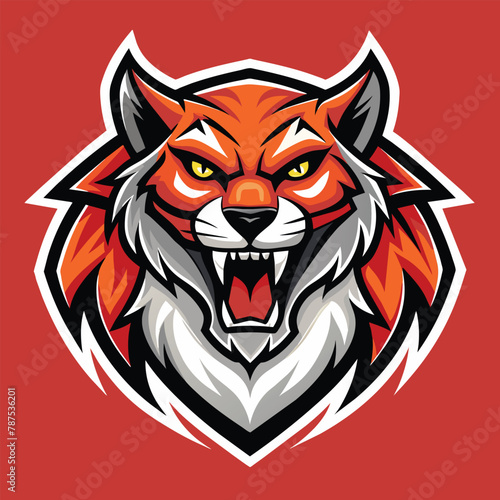 A red fox mascot with its mouth open in a roaring pose, displaying fierceness and energy, A dynamic design featuring a fierce animal mascot logo, minimalist simple modern vector logo design