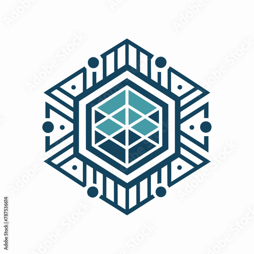 A hexagonal logo featuring interconnected dots and lines in a grid-like pattern reminiscent of a circuit diagram, A grid-like pattern reminiscent of a circuit diagram or computer chip